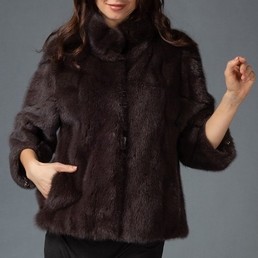 Норковая шуба с воротником-стойкой 60см (Темно-коричневый)