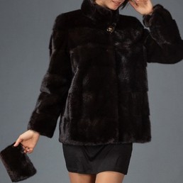 Норковая шуба с воротником-стойкой 70см (Махагон)