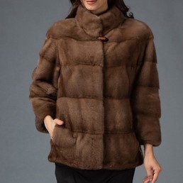 Норковая шуба с воротником-стойкой 70см (Орех)