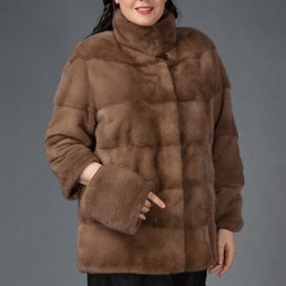 Норковая шуба с воротником-стойкой 80см (Орех)