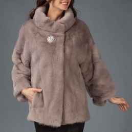 Норковая шуба с воротником-стойкой 70см (Пудра)