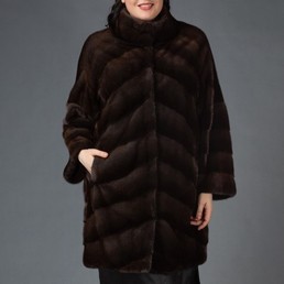 Норковая шуба с воротником-стойкой 90см (Темный соболь)