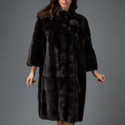 Норковая шуба с воротником-стойкой 100см (Махагон)