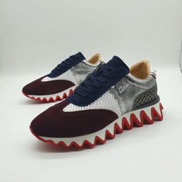 Мужские кроссовки Christian Louboutin бордовые с серебряной пяткой