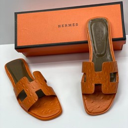 Женские шлепки Hermes оранжевые