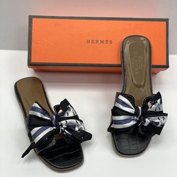 Женские шлепки Hermes черные с платком