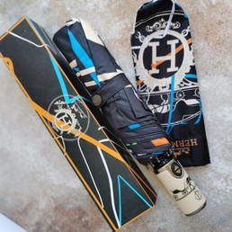 Зонт Hermes с логотипом черный с цветным рисунком