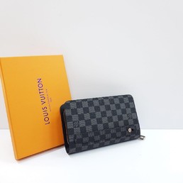 Портмоне Louis Vuitton серый с черным с 2 молниями и ручкой