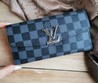 Кошелек кожаный Louis Vuitton серый с черным LV 19х10,5