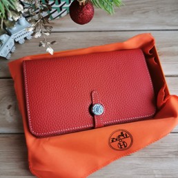 Женский кожаный кошелек Hermes красный 20х12