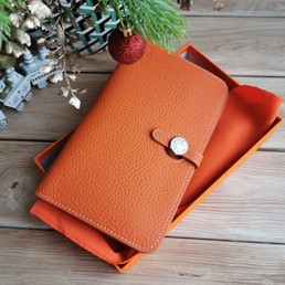 Женский кожаный кошелек Hermes оранжевый 20х12